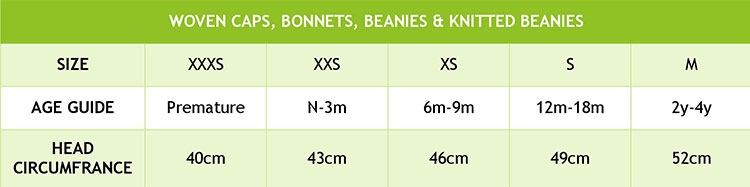 Bebe Cap Size Chart