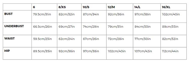 Heaven Swimwear Size Chart