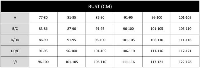 Jets Bust Sizechart